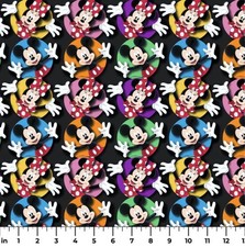 Cotton Mickey and Minnie Circles Color Pop Black Fabric Print by Yard D601.19