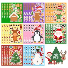 Christmas Stickers for Kids - 40 Sheets Stocking Stuffers 5.9 8.27in, Multi