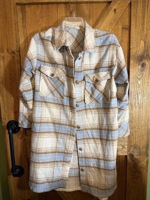 Ultra Flirt Tan and Brown Long Patterned Shacket Style Jacket Size Large