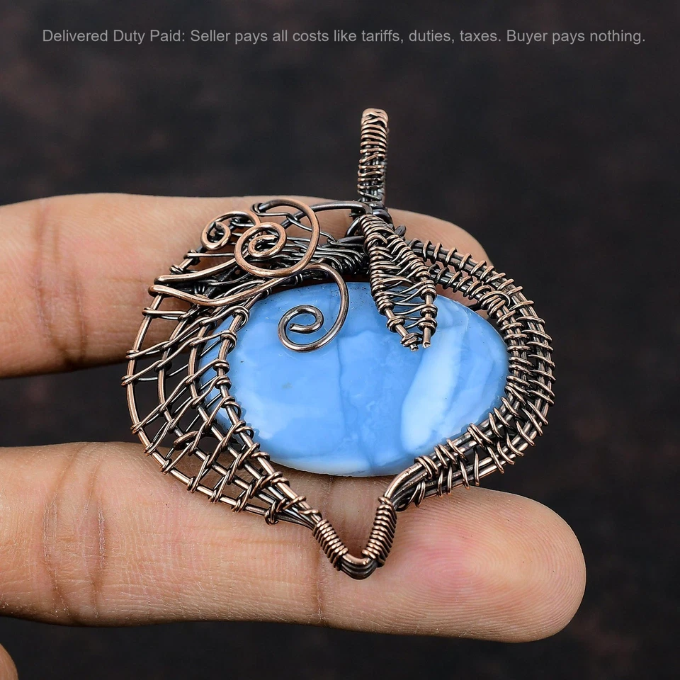 Oferta Black Friday Owyhee Piedra Ópalo Azul Cobre Nuevo Alambre Envuelto Colgante Joyería Foto 2 de 4