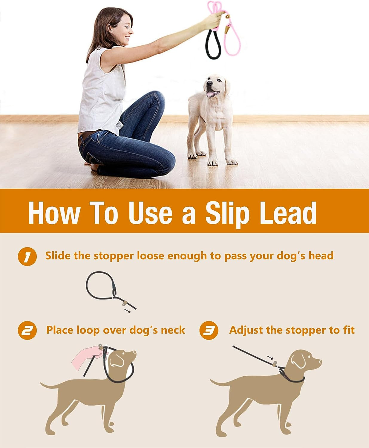 Dog Leash Slip Lead 5 6 8 FT Dog Training Leash Strong Heavy Duty Rope No Pull T - Thumbnail 5