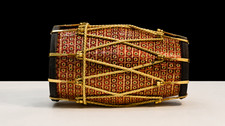 Luxus Meenakari Sheesham Dholak - handgefertigte bunte indische Trommel