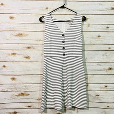 LOFT Women's Black & White Striped V -Neck Sleeveless A-line Mini Dress Size 4