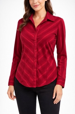 Fred David Burgundy Work Blouse Button Front Stretch Long Sleeve Women L