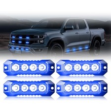 4pcs 4-led Emergency Strobe Lights Ultra Slim Grille Surface Mount Blue