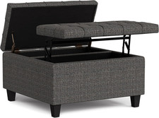 Harrison Small Coffee Table Storage Ottoman - 30 Inch Wide Upholstered Tweed Loo