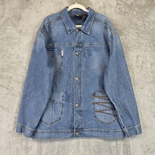 Rocawear Jacket Mens XL Blue Denim Button Front Hip Hop Streetwear Workwear Y2K