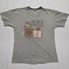Vintage Fishing Em Off The Hook Graphic T Shirt Mens Gray Large Outdoor Tee