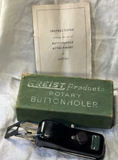 Vintage Greist Products Rotary Buttonholer Original Box w/ Instruction Manual
