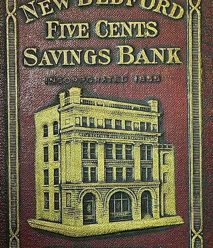 Book coin bank New Bedford 5 cents Savings 1920's promotional Save and Have hide