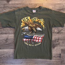 U.S. Army 1775 T-Shirt Made in USA Eagle Flag Mens Medium Green VTG Y2K Olive