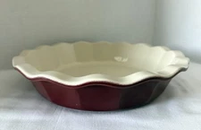 Emile Henry France for Williams Sonoma 10" Ruffled Pie Dish Le Potier Burgundy
