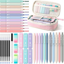 39 Pc Aesthetic School Supplies Set with Pen Case Pens Pencils Highlighters Pink