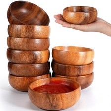 Skylety 10 Pcs Acacia Wooden Bowls Small Calabash Bowls Round Wood Salad Hand...
