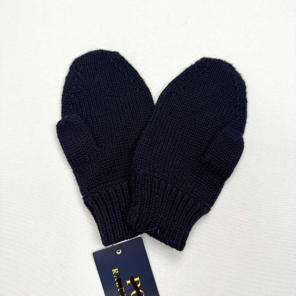 New POLO Ralph Lauren Kids Mittens 2T-4T Navy Blue Knit 100% Cotton - Image 3 of 4