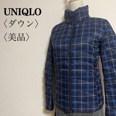 UNIQLO Light Down Jacket S Karomuster Navy Down Fill Slim Fit