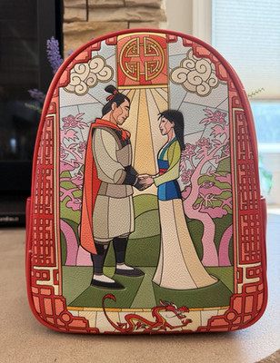 Loungefly Disney Mulan Mini Backpack Red Pink Multicolor w/ Cri-Kee Charm