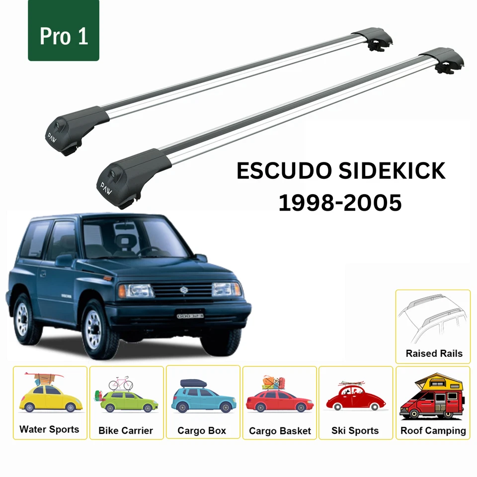 Barras transversales de techo para Suzuki Escudo Sidekick 1998-2005 riel elevado aluminio plateado Foto 2 de 3