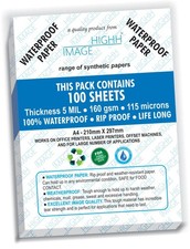 Waterproof Paper, 100 Sheets, Thick 5 MIL, 160 gsm, Synthetic Paper, ...