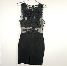 IRIS Black Size M Dress Bodycon Black Lace Floral Mesh