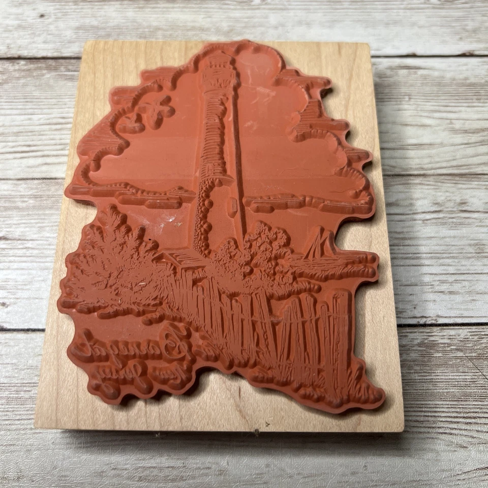 Sello de goma montado en madera Barnegat New Jersey Lighthouse PSX Design (1999) Foto 2 de 4