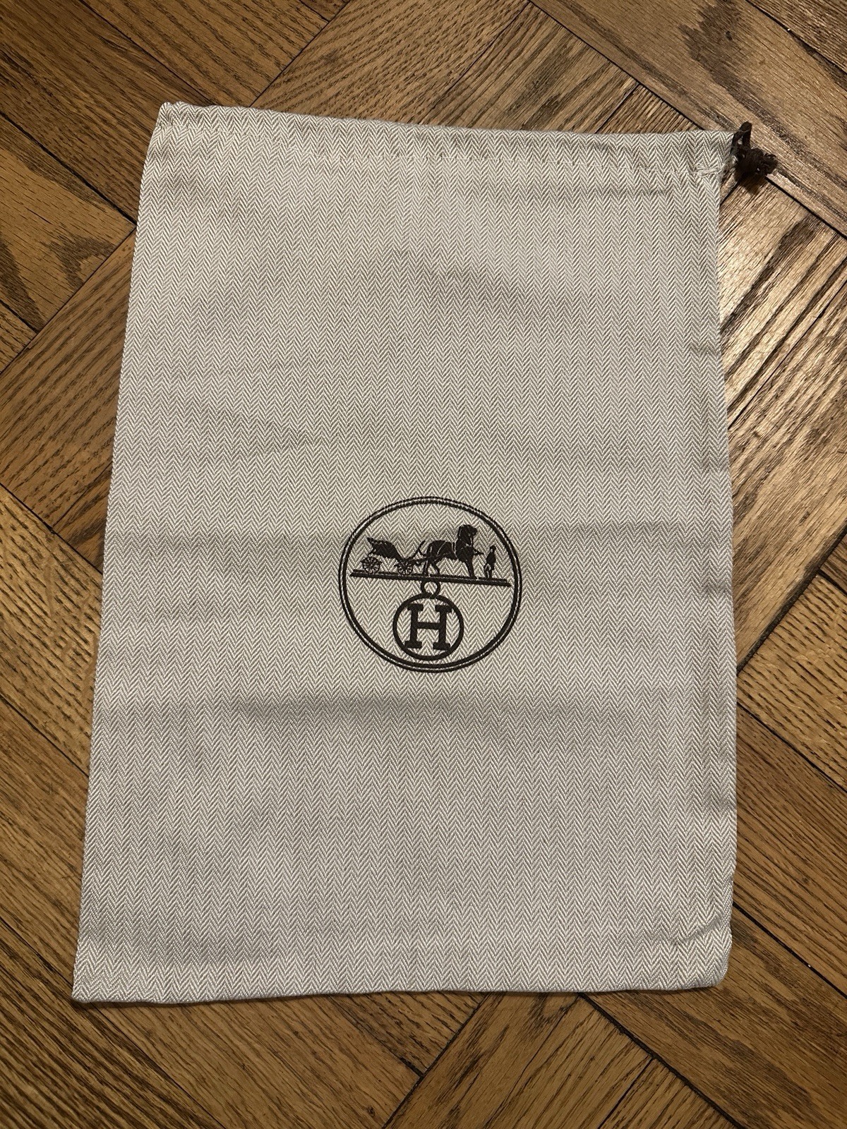 HERMES Authentic Herringbone Drawstring Shoe Dust… - image 1