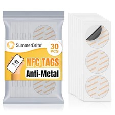 SummerBrite NFC Tags Sticker Anti-Metal NTAG215 Blank NFC Coins, 30 Pcs