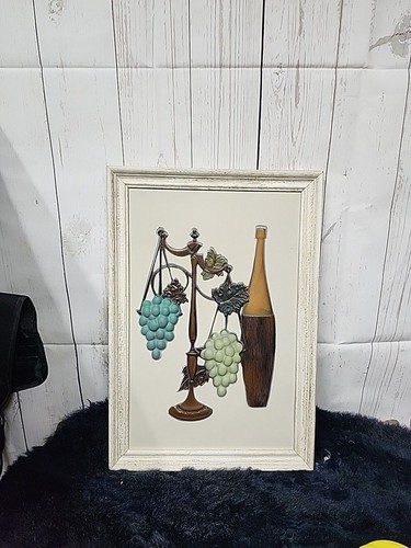 Vintage Raised Art Grapes And Wine 11 X 16 - Picture 3 of 8