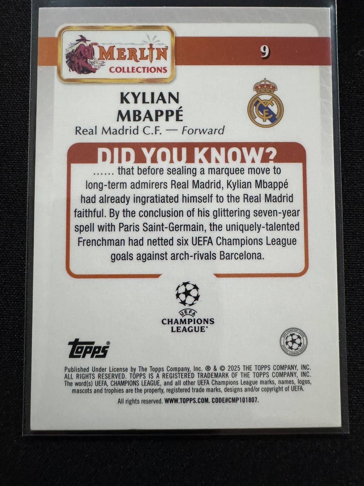2024 Topps Merlin Chrome UCC Kylian Mbappe #9 Pink Atomic Refractor /199 view 2