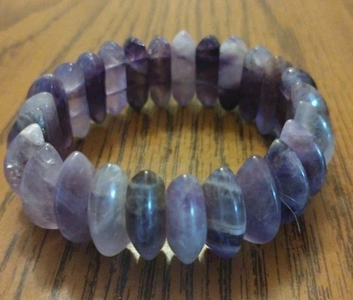 Natural Amethyst Bracelet Stretch Purple Stones Polished Healing Nature Boho