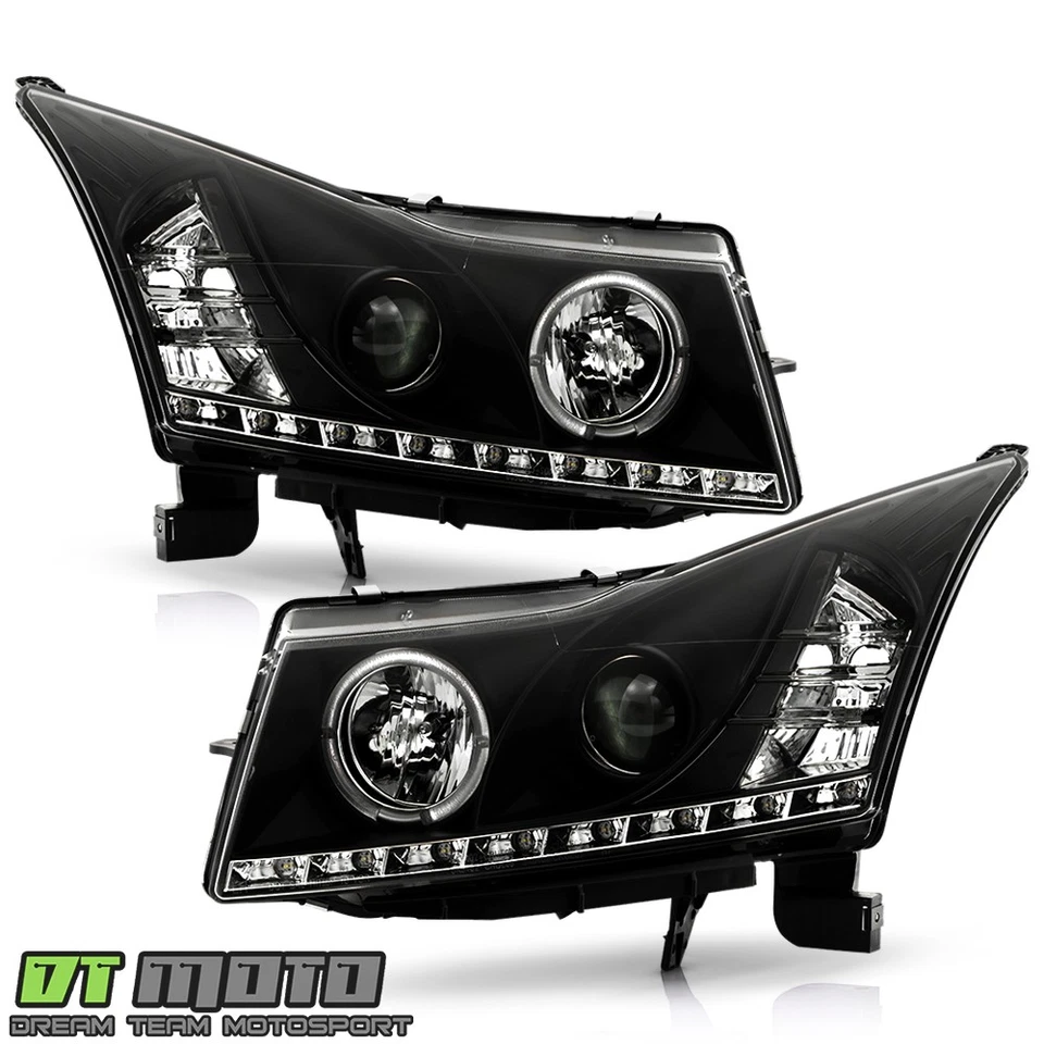 Faros halo proyectores tira LED negros Chevy Cruze DRL 2011-2016 11-16 Foto 3 de 4