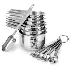 13-piece Measuring Cups and Spoons Set, 18/8 Stainless Steel Heavy Duty Ergon...