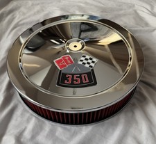 Chevrolet Chrome Air Cleaner With 3d Decal 350 Red Washable Filter 4bbl Carb