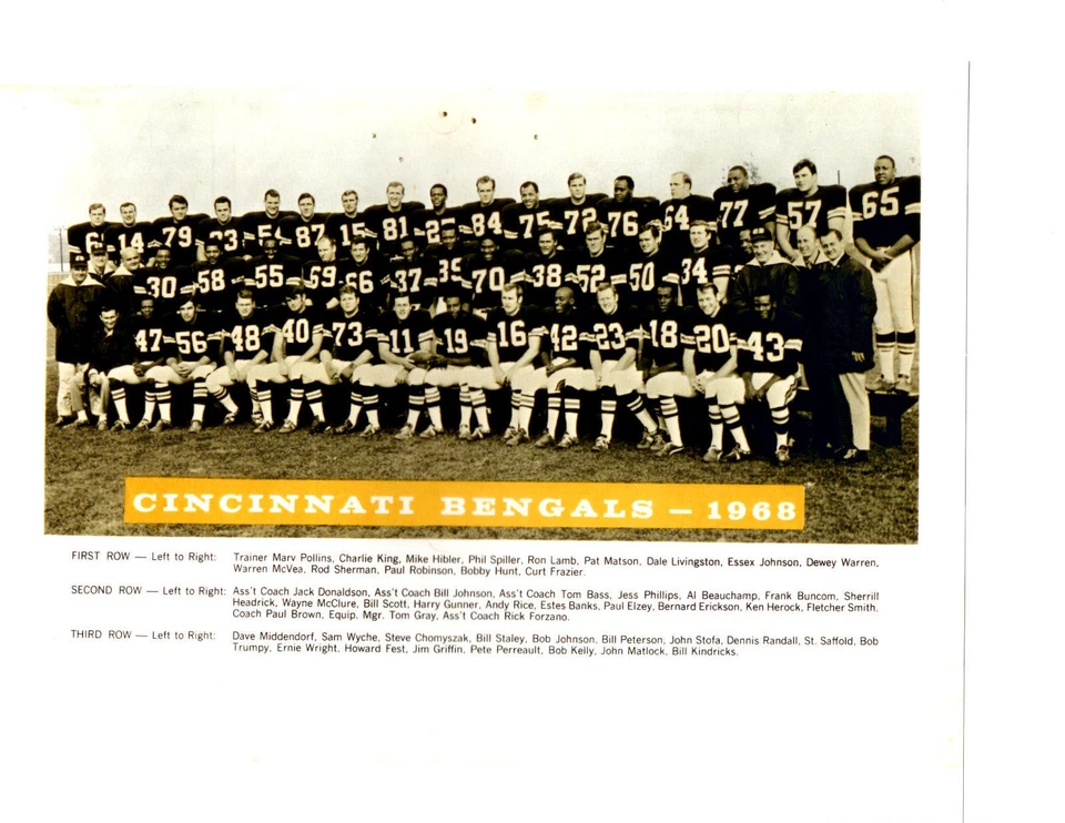 1968 CINCINNATI BENGALS 8X10 TEAM PHOTO OHIO FOOTBALL NFL WYCHE TRUMPY KELLY
