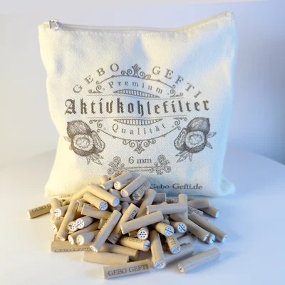 GEBO GEFTI 6 mm Aktivkohlefilter in Baumwoll Zipper Bag | ungebleicht | Keramik | 200 Stück