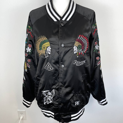 Reason Embroidered Skull Varsity Bomber Jacket In Black Size Reason Embroidered Skull Varsity Bomber Jacket In Black Size