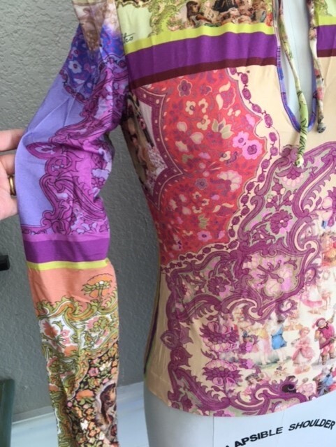 EUC ETRO Romantic Patchwork Print Jersey Tie Neck… - image 2