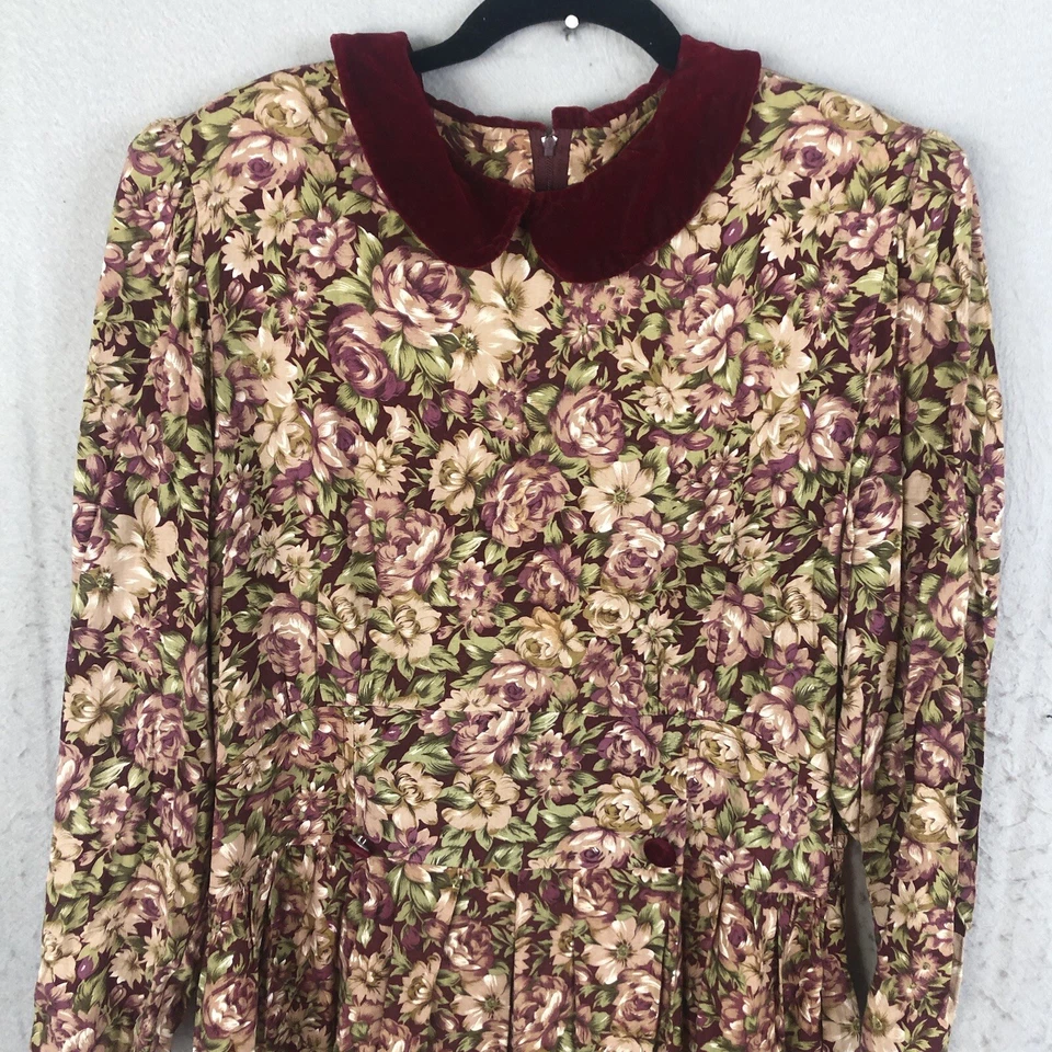Vestido vintage Miss Dorby para mujer 16P pequeño floral terciopelo cuello cabaña Foto 3 de 4