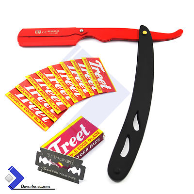 Professional Barber Wet Shaving Razor Straight Men Cut Throat Safety +10 Blades 