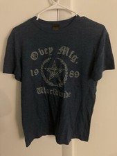 Obey Men’s T-Shirt Tee Size Small Blue Made In USA Polyester Blend