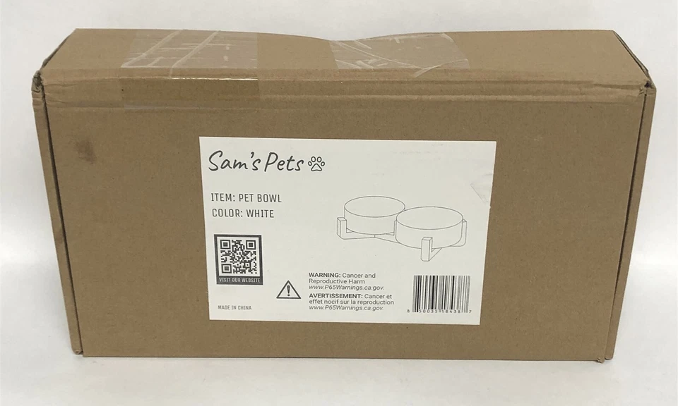 Sam's Pets Coco doble cuenco para mascotas con soporte de madera 5,11 pulgadas - blanco Foto 2 de 2