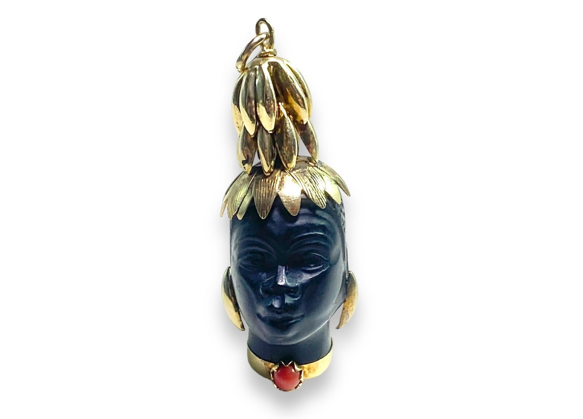 Vintage 14k Yellow Gold Handcrafted Blackamoor Lady Head Pendant