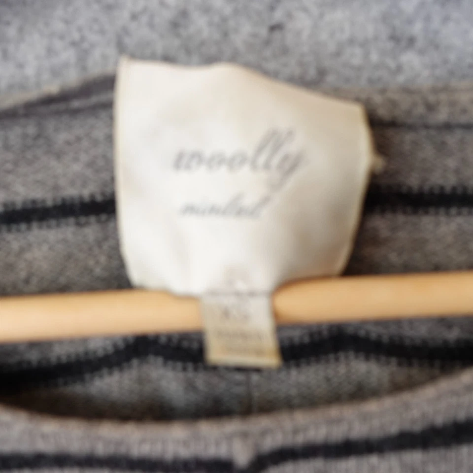 Suéter a Rayas Lana Cachemira Mujeres XS Gris Hombro Cuero Parche MENTE LANUDO Foto 3 de 4