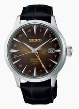 Seiko Men's Presage GMT Brown Dial Cocktail Time Leather Band Watch SSK039