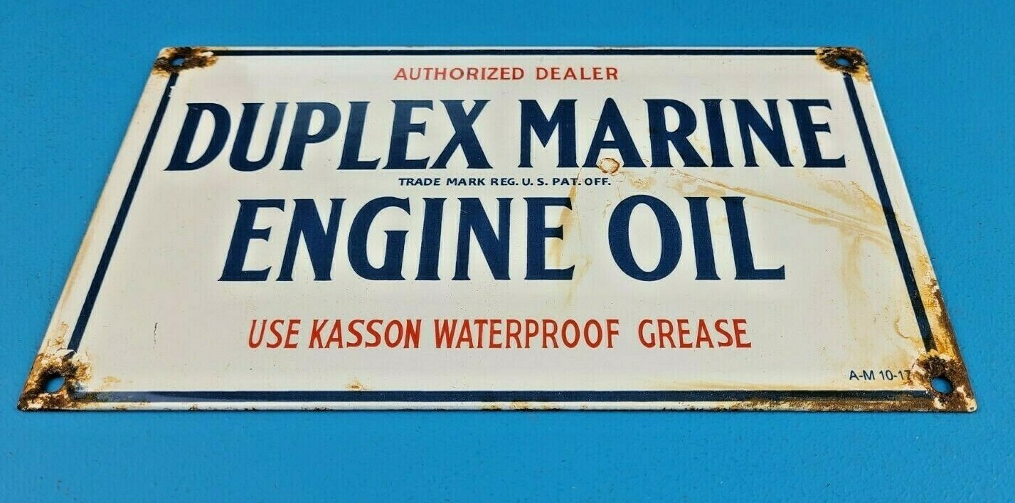 VINTAGE DUPLEX MARINE PORCELAIN GASOLINE SERVICE STATION ENGINE PUMP PLATE SIGN