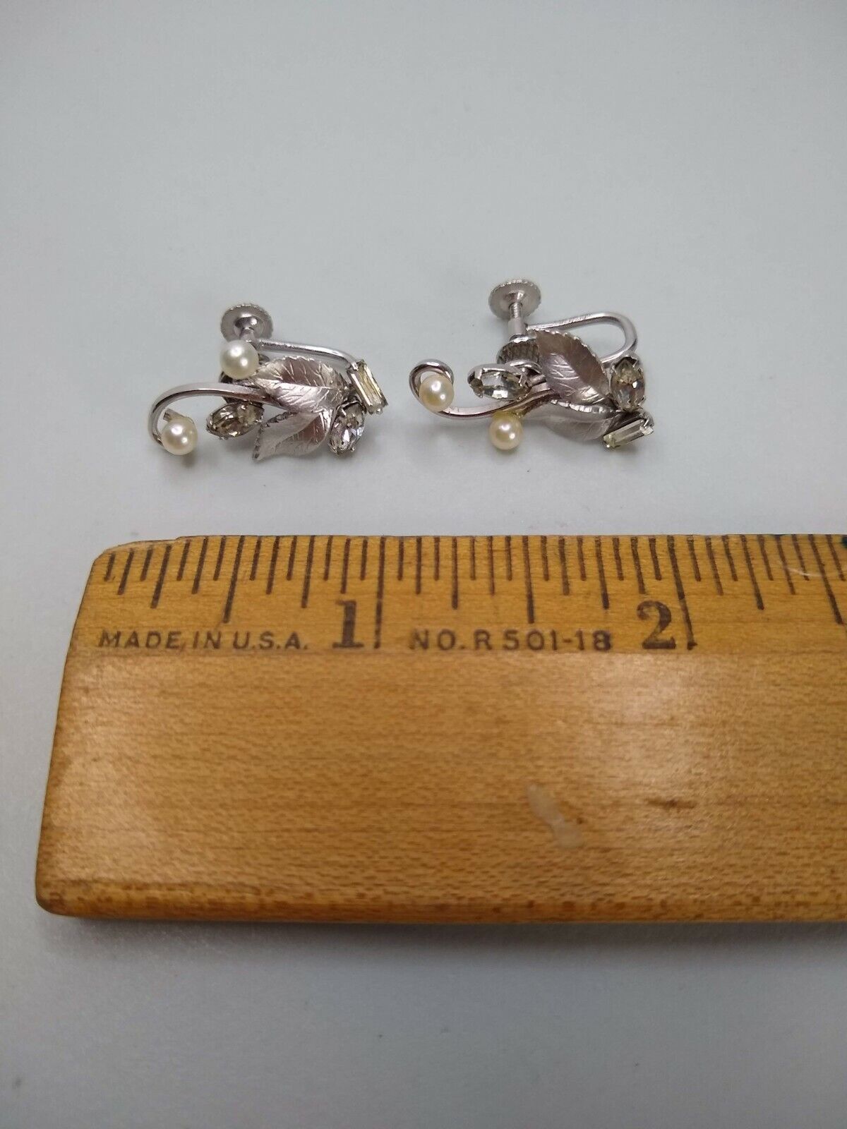 Vintage Screw Post Earrings w/ Artificial Pearl &… - image 3