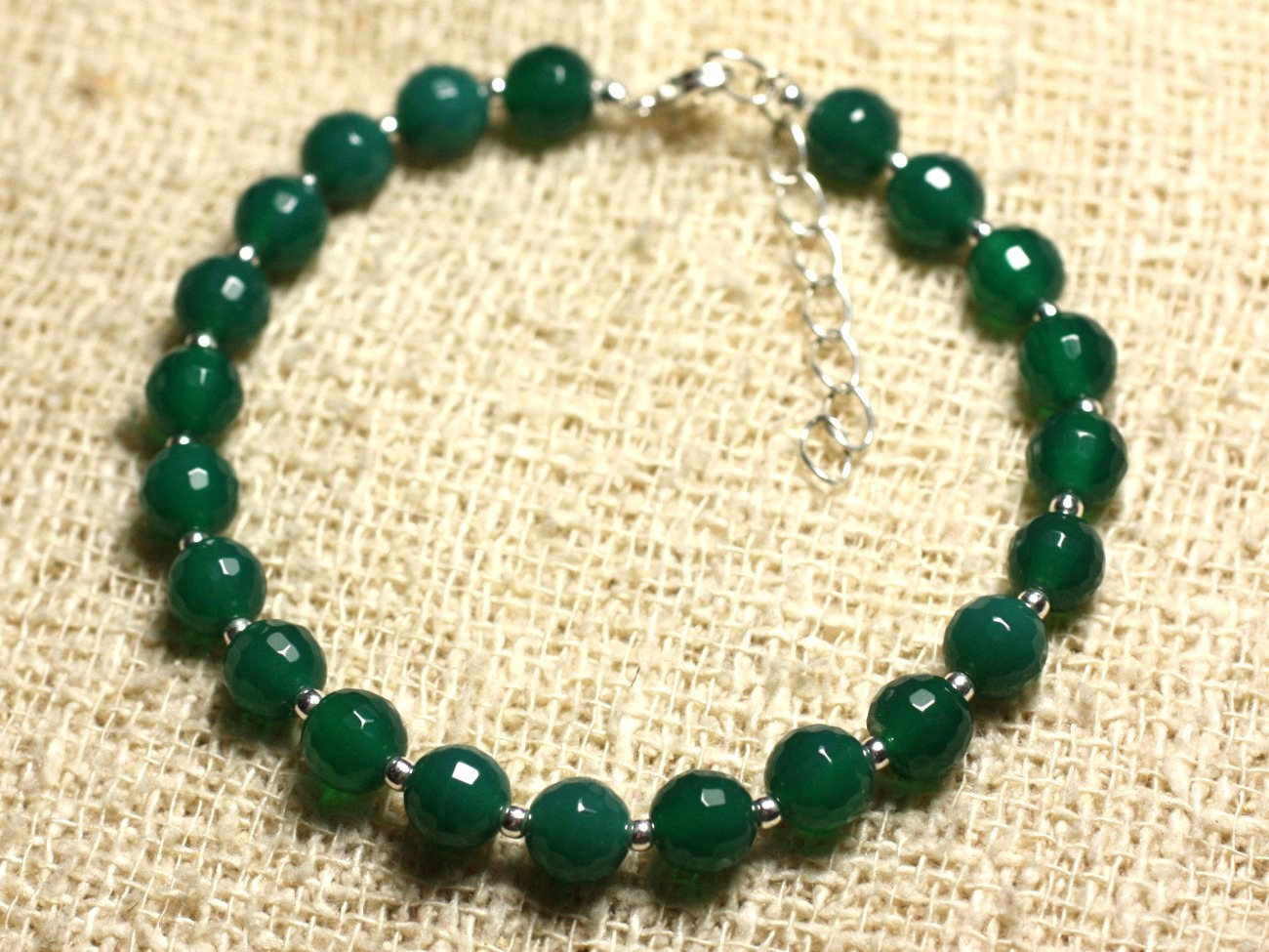Bracelet Argent 925 et Onyx Vert facetté de haute joaillerie
