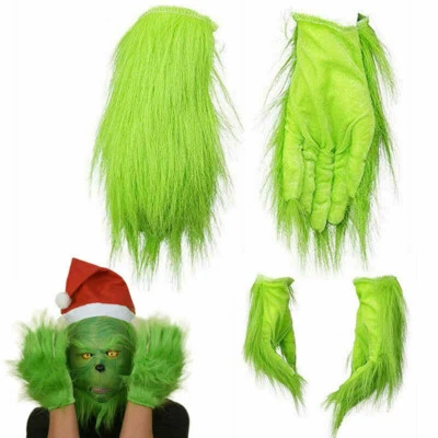 Adult Christmas Green Grinch Plush Gloves Xmas Cosplay Costume Hand Decoration
