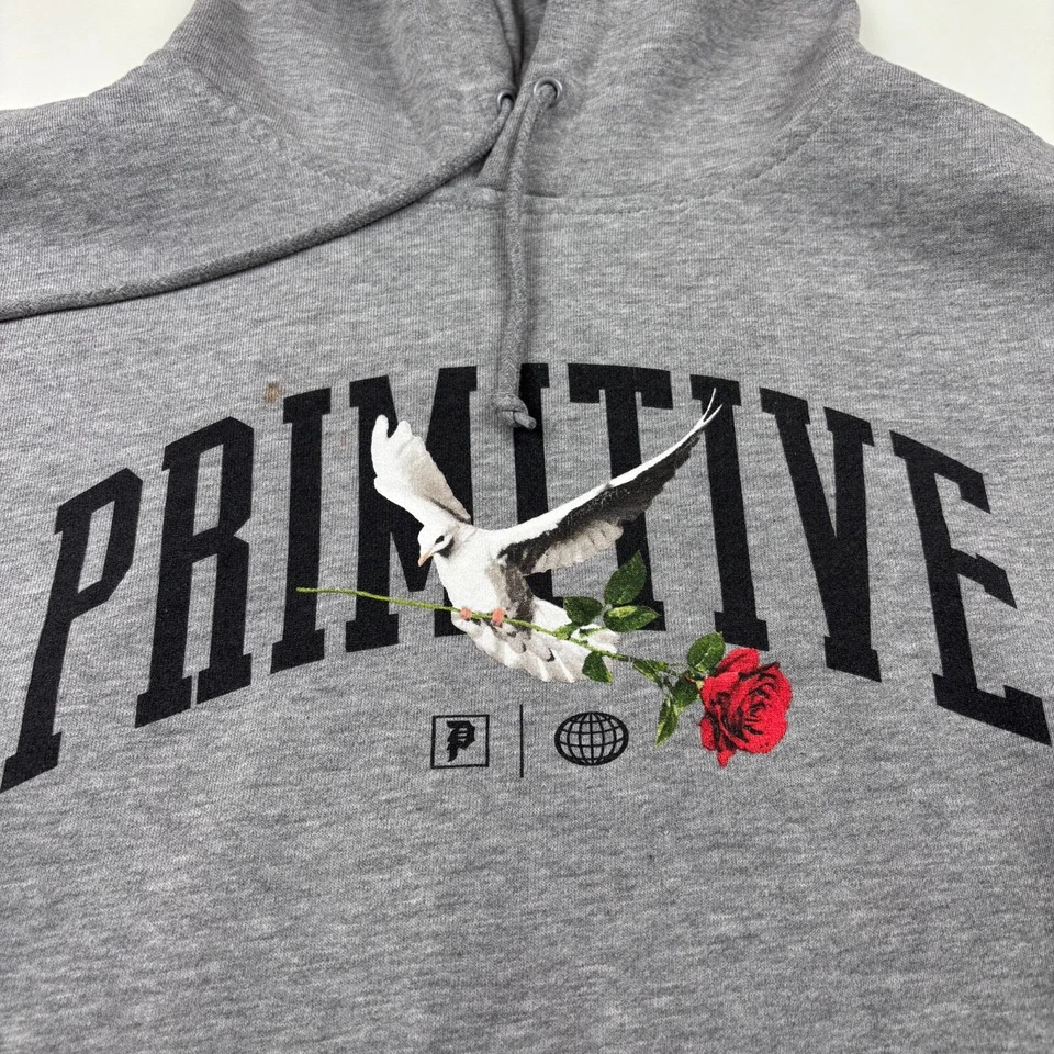 Мужская толстовка с капюшоном Primitive Messenger большая вересковый серый хлопок голубь и роза - Изображение 4 из 4
