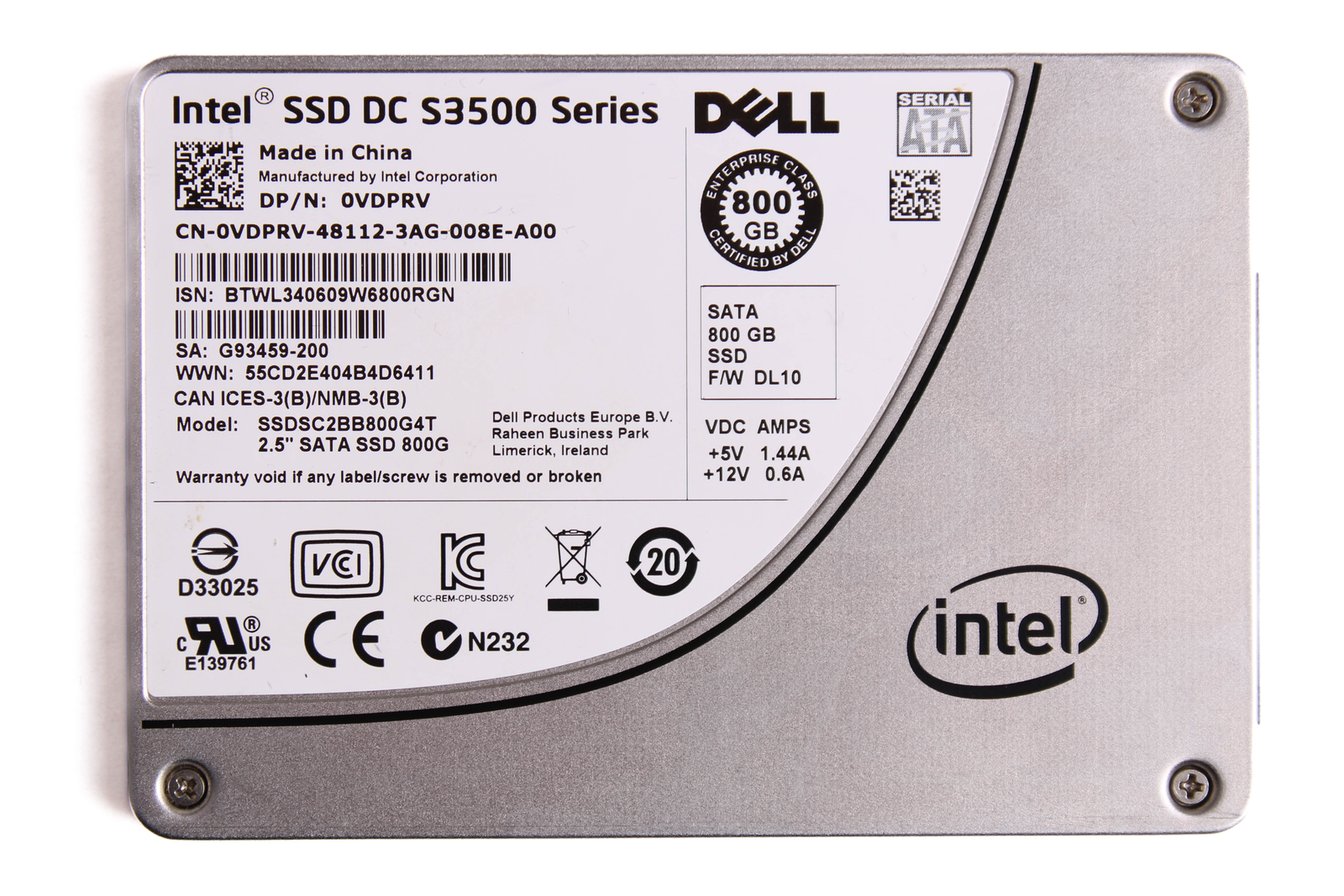 Dell Intel SSD DC 3500 800GB 6Gb 2.5" SATA Server SSD 0VDPRV VDPRV